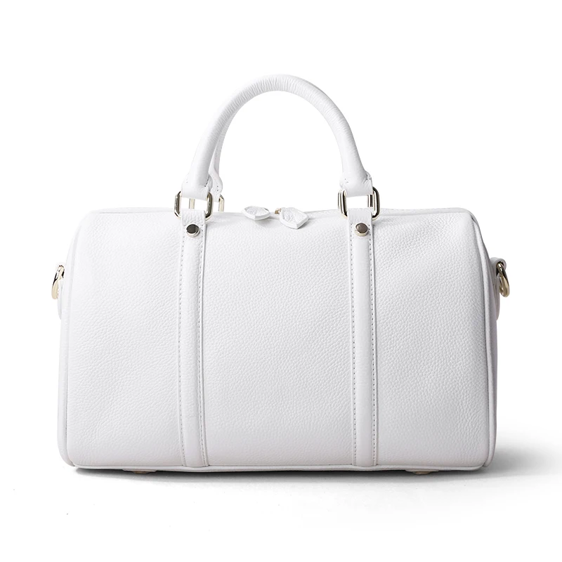 Geniune кожаная сумка для женщин, роскошная Бостонская сумка, женская сумка из первого слоя коровьей кожи, дизайнерская сумка через плечо, сумка на плечо - Цвет: white