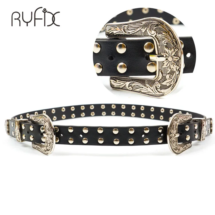 

Carved Double Metal Rivet Pin Buckle Women Belts Vintage Brand Designer Belt Jeans Genuine Leather Belt for Woman BL201814