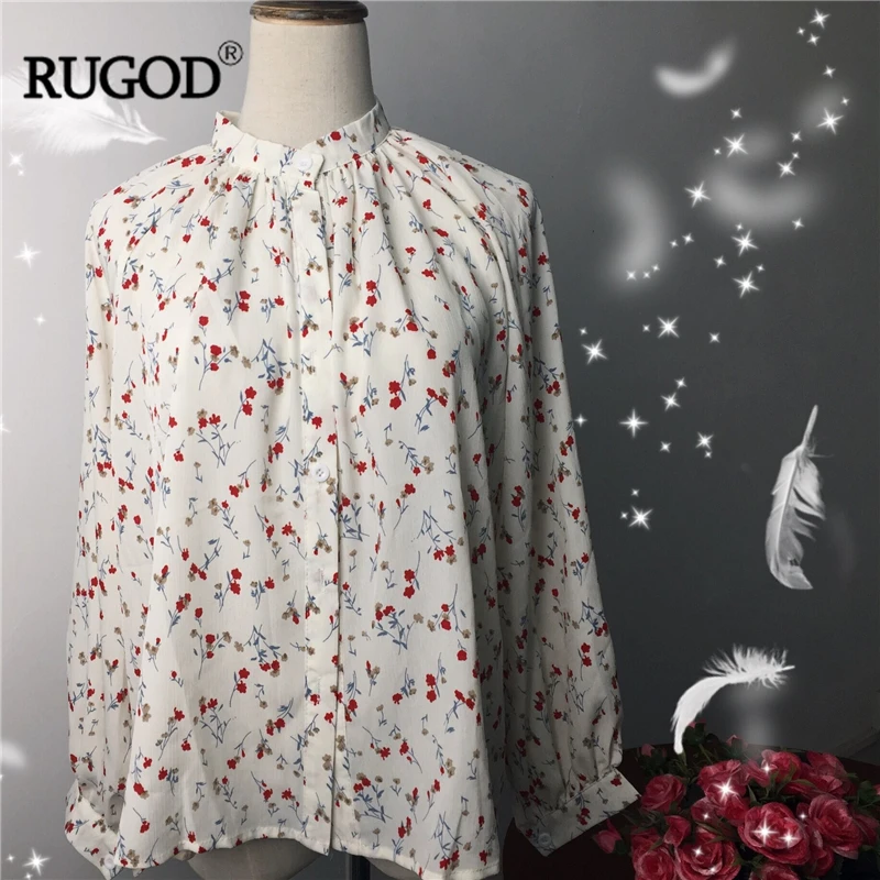 Женские блузки с цветочным принтом RUGOD винтажные топы v образным вырезом и