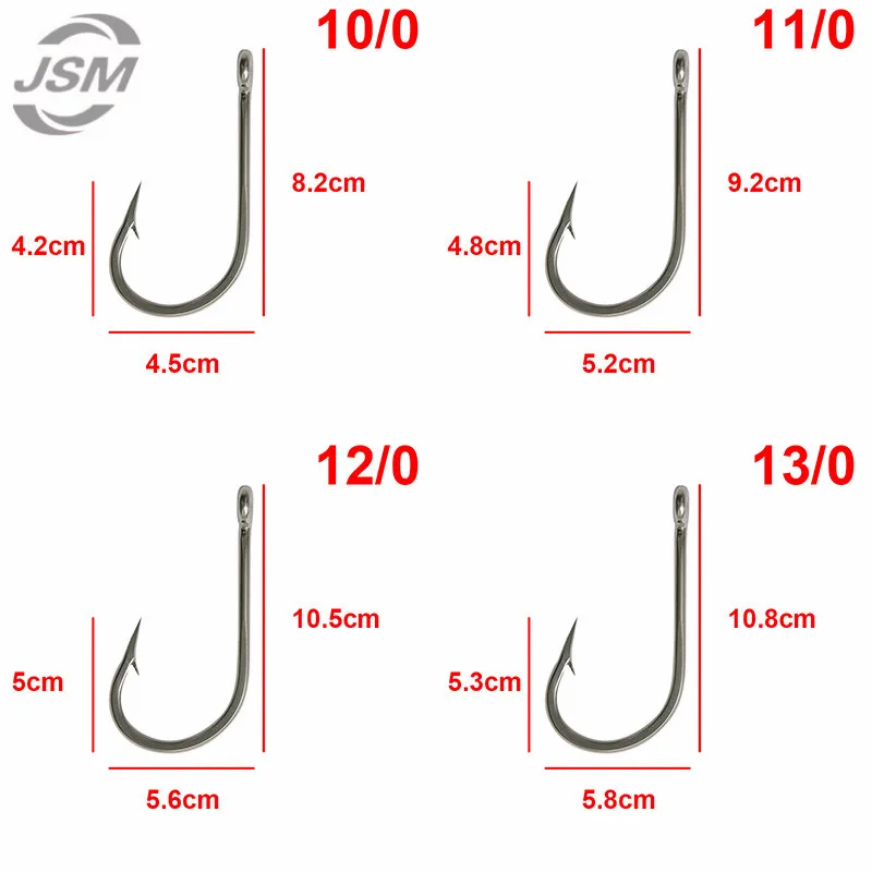 JSM 5pcs 7691 Stainless Steel Big Game Fishing Hooks Fish Tuna Bait Fishhooks Large hook Size 6/0-13/0