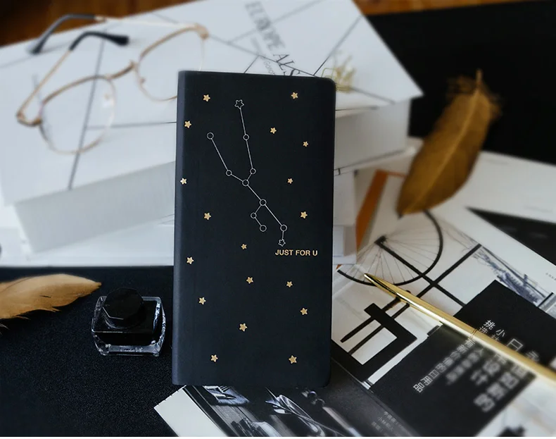 Yiwi черный белый Созвездие кожаный карман из искусственной кожи еженедельник 88 листов 18,5*9,1 см DIY Еженедельный план книга подарок