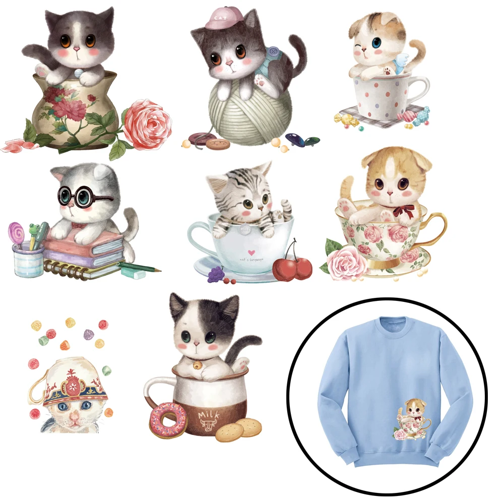С милым рисунком кота PatternPatches передачи тепла приклеивающиеся утюгом нашивки