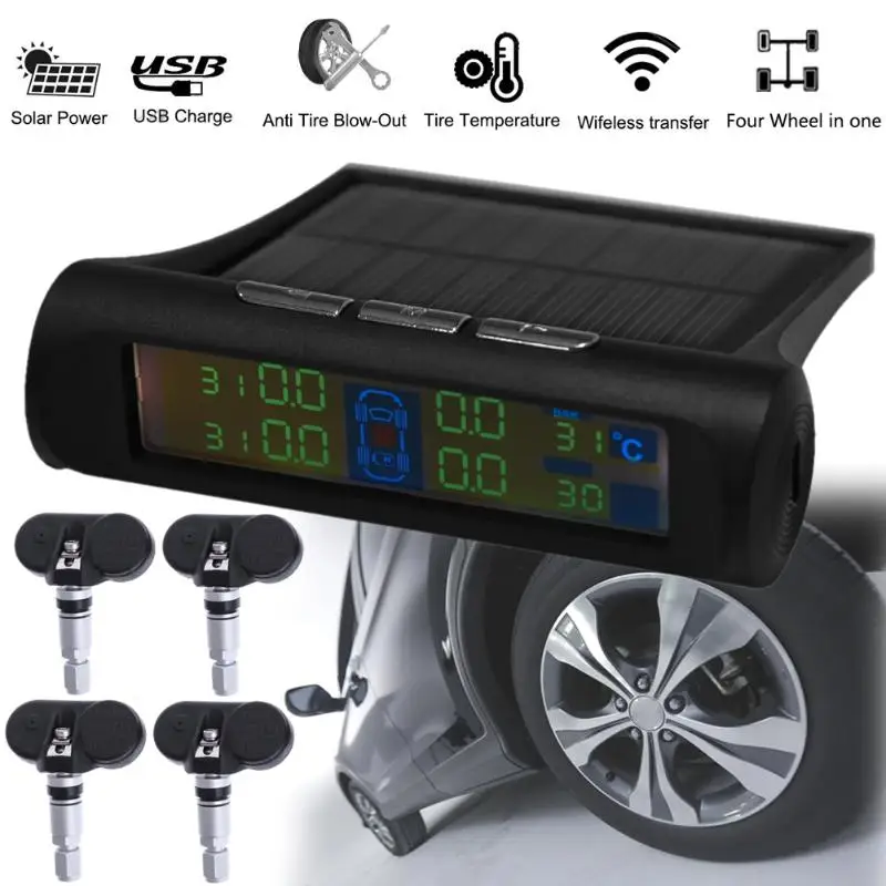 Car font b TPMS b font Tire Pressure Monitoring Smart System Cigarette Lighter Digital LCD Display