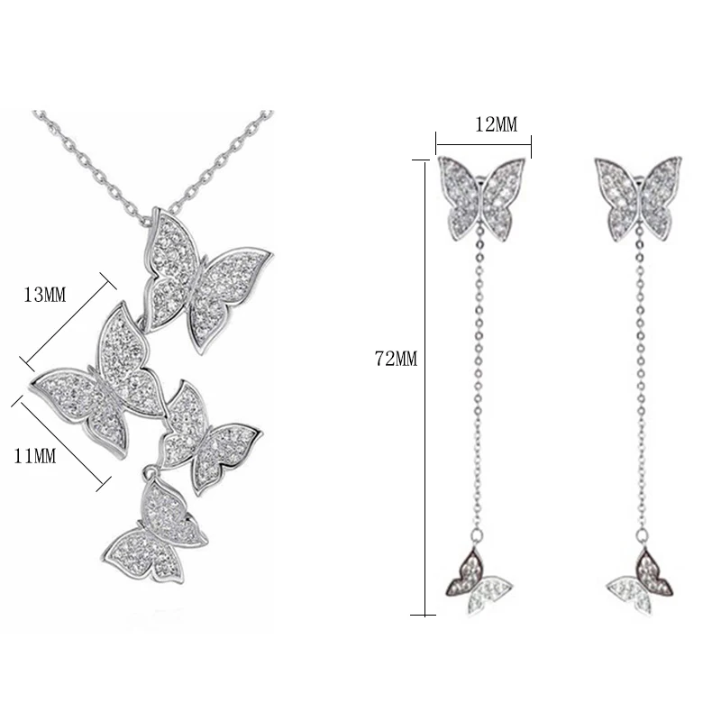 XIYANIKE 925 пробы серебро корейский стиль винтаж Наборы украшений с бабочкой длинные кисточки серьги цепочка для женщин NE+ EA