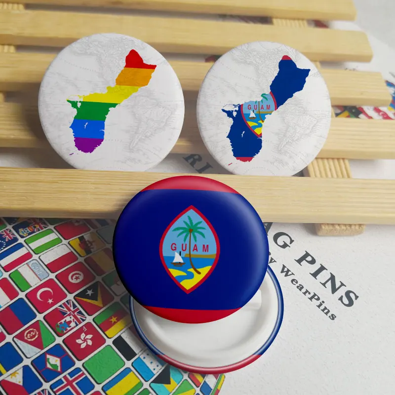 

Guam Flag Map Tin Button Pins LGBT Gay Rainbow Pride Tin Button Badges