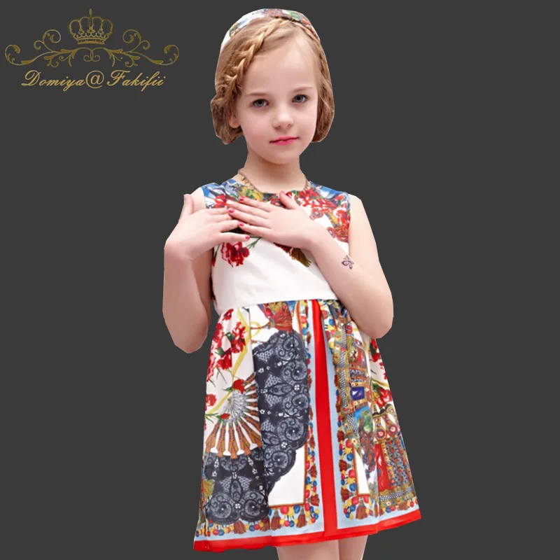 Little Girl Dresses Children Clothing Fan Print Baby Girls Summer Dress Costume for Kids Clothes A-line Vestido Princess Dress цена Little Girl Dresses Children Clothing Fan Print Baby Girls Summer Dress Costume for Kids Clothes A-line Vestido Princess Dress цены онлайн