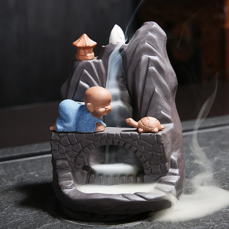 Мини монах керамика курильница для благовоний горелка маленькая черепаха украшения творческий дзен печи комната ароматерапия + 10 шт