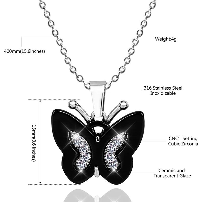 Здоровое ожерелье с подвеской в виде бабочки, модное серебряное, розовое, голубое, черное ожерелье с бабочкой из кристаллов для женщин