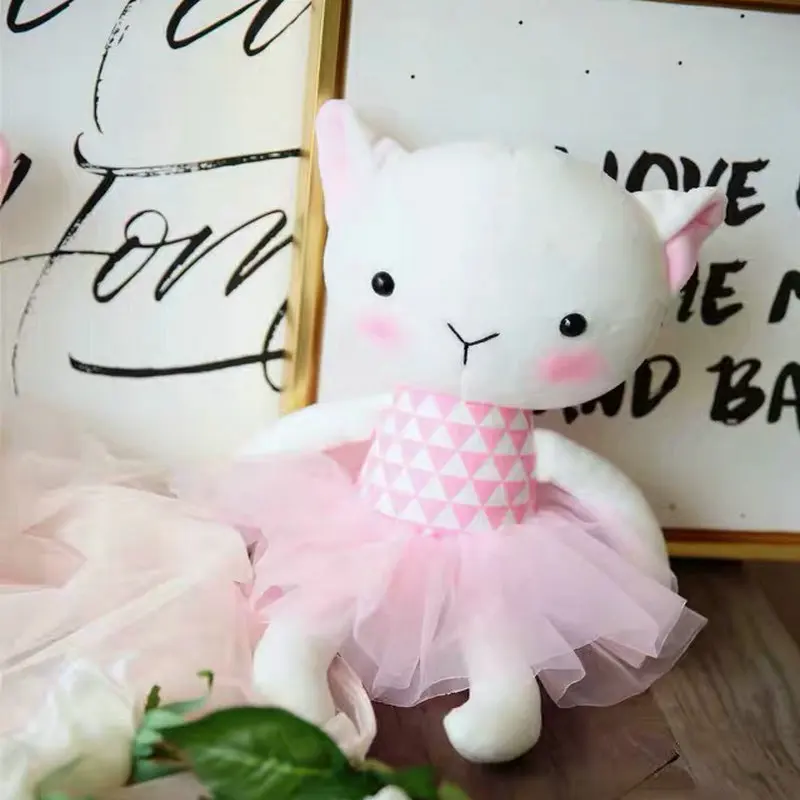 Ins/Высококачественная Детская плюшевая Мягкая юбка-кролик с зеленым наполнителем, кукла-Кот/ягненок, детская спальная игрушка, подарок для девочки - Цвет: pink dress cat