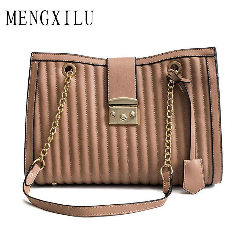 

MENGXILU Luxury Brand Vintage Women Handbag PU Leather Shoulder Bag Chains Women Messenger Bags for 2018 Girls Designer Bag