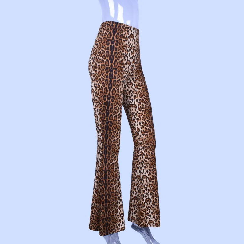 BKLD осень леопардовым принтом Винтаж Высокая Талия расклешенные брюки узкие длинные брюки женские сексуальный колокольчик плавки Pantalon брюки палаццо