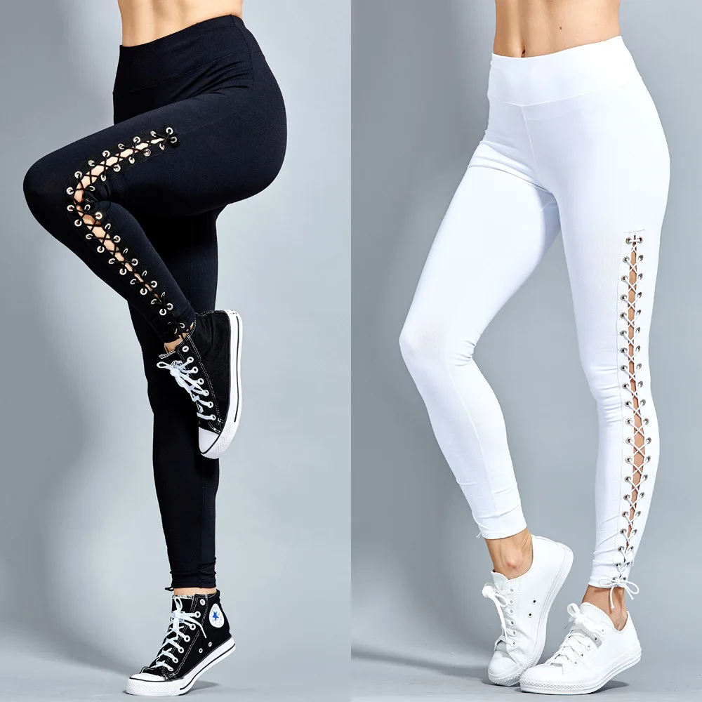 

Ciysty Women Sports Pants Sexy Side Cross Hollow Bandage Pants Leggings Fitness Slim Jogger Skinny Trousers