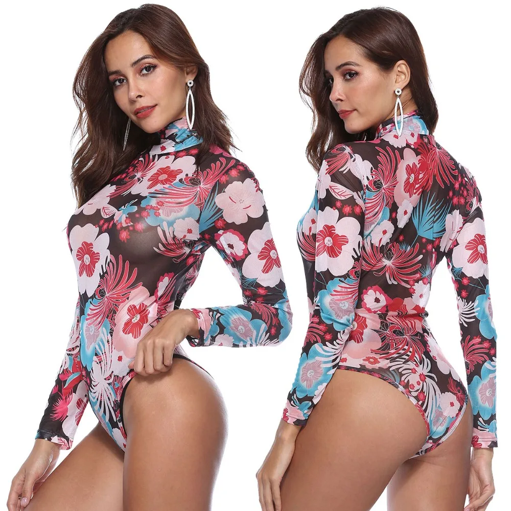 woman sexy turtleneck bodysuit jumpsuits for women body ladies plus size top 2018 mesh boddy mujer femme manche longue skinny