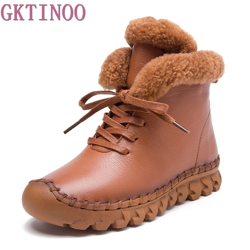 En Ligne Hiver Femme Plus de Velours Chaussures En Cuir Véritable Plate Forme de Neige Bottes Femmes Thermiques Coton rembourré Chaussures Plat Cheville Bottes