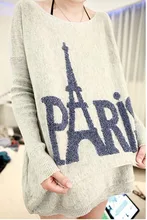 Fashionable Paris Eiffel Tower Print Rabbit Fur Sweater Woman Loose Batwing Sleeve Plus Size Sweaters Female Clothing