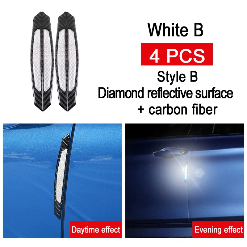 White B for Door 4Pcs 300M Safety Extend Night Sight Warning Mark Car Reflective Tape Anti Collision Car Side Door Reflector Strip Sticker 168mm - Цвет: White B for Door