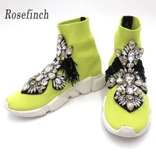 Yellow Shoes Woman Sneakers Rhinestone Shoes Sock Sneakers with Crystals Fashion Sneakers Women Flats Shoes WK94 crystal sneakers women sneakers with crystals women sock sneakers fashion sneakers women boots sneakers women wk85