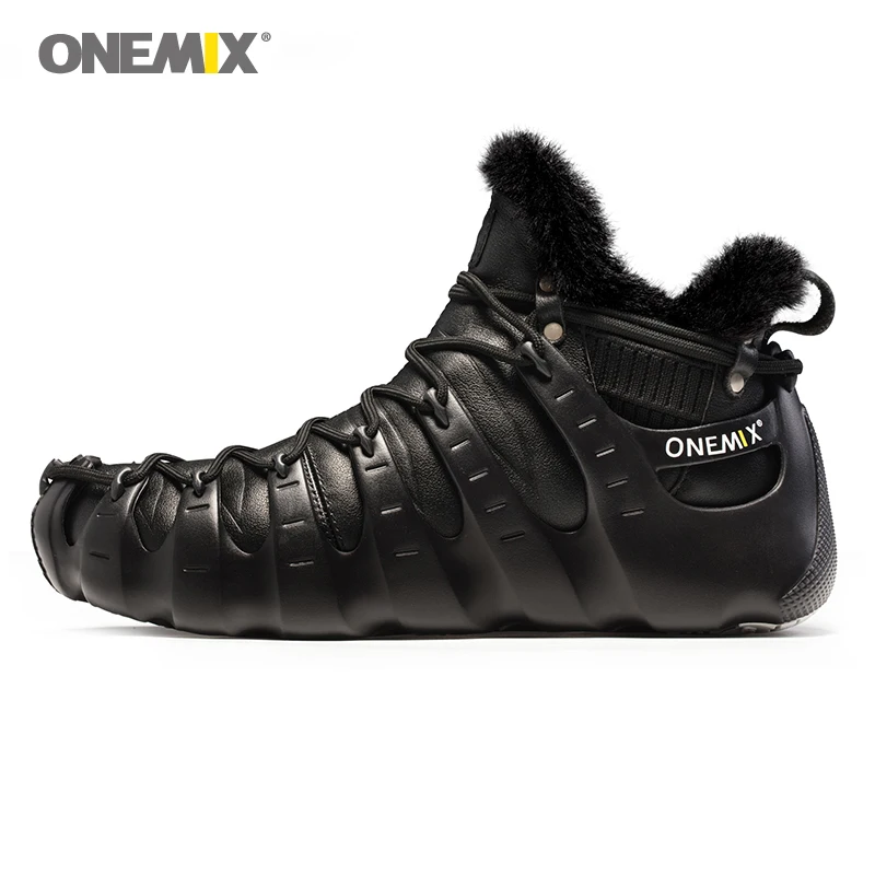 Onemix Brand Men Winter Snow Boots Waterproof Leather Sneakers Anti Slip Outdoor Keep Warm Wool Mountain Running Shoes for Women