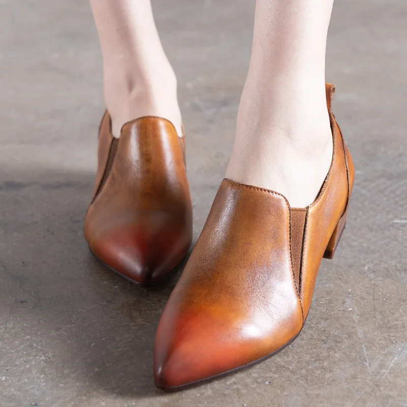 

Genuine Leather Women Pumps Pointed Toe Lazy Shoes Set Foot Ladies Pumps 2018 Autumn Shoes For Women Handmade Leather Pump Dress