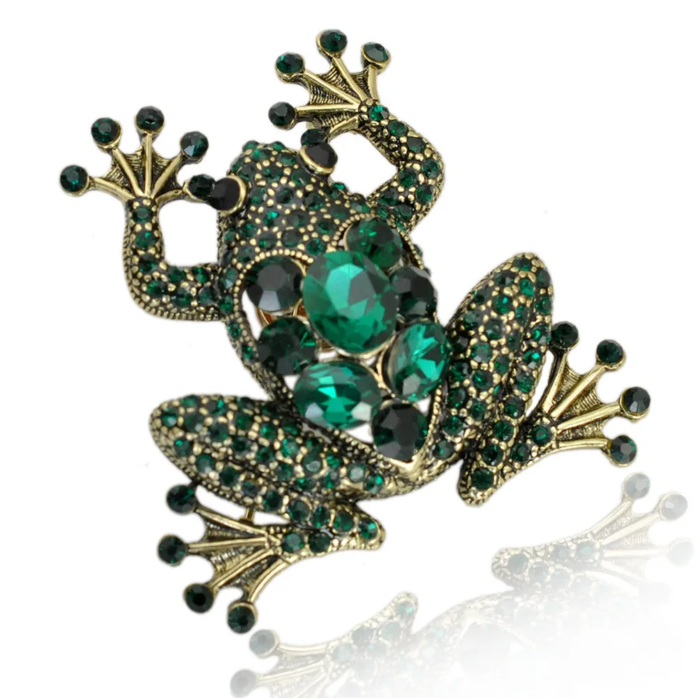 vintage Frog brooch luxury top grade bling green crystal rhinestone animal brooches and lapel