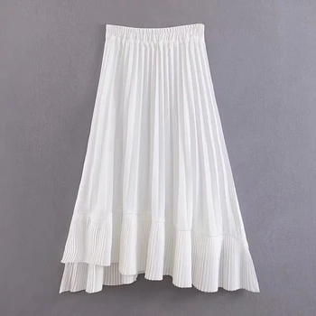 

Summer White Casual Women Long Pleated Skirt 2019 elegant ladies Fashion Elastic High Waist Sweet Girl Fairy Skirts jupe femme