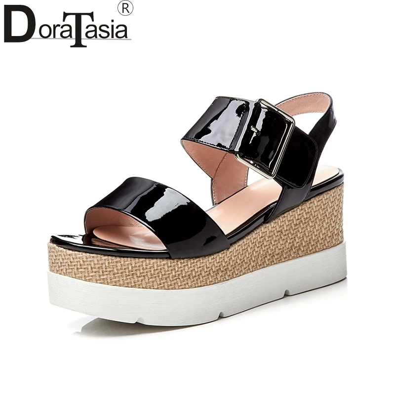

Doratasia Large Size 34-42 Cow Genuine Leather Buckle Strap Platform Wedges Heels Shoes Woman Summer Sandals