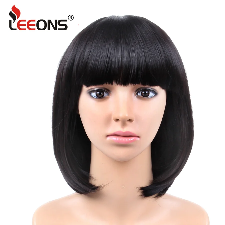 Beste Leeons Cosplay Pruiken Met Pony Voor Witte Vrouwen 23 Kleuren Zwart Rood Geel Korte Rechte Bob Synthetisch Haar Hittebestendige fiber