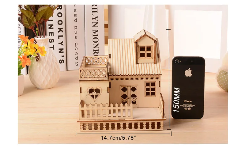 3D украшение дома деревянный ручной работы деревянный светодиодный миниатюрный дом DIY мебель светодиодный светильник вилла Статуэтка подарок Детская игрушка подарок