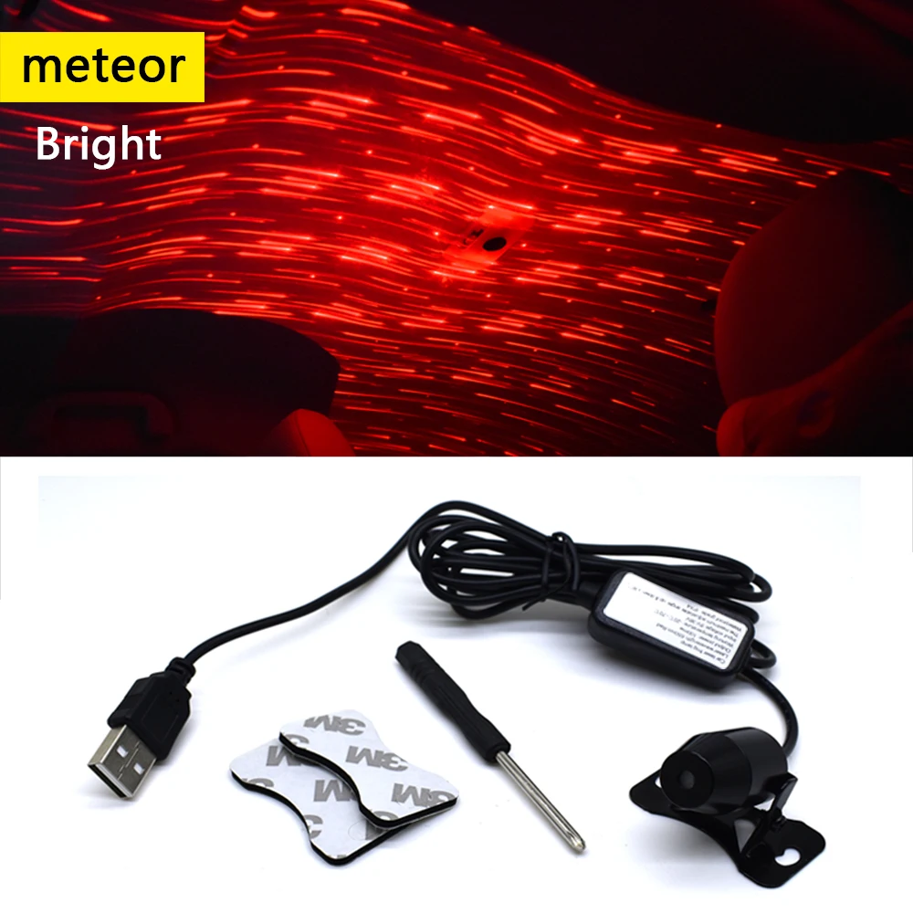 Автомобильный атмосферный Звездный светильник, красная лазерная крыша, Звездный метеоритный Небесный светильник s с голосовым пультом дистанционного мерцания Contorl 5V USB, интерьерный стиль