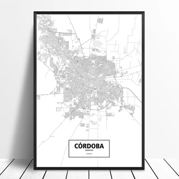 

Cordoba, Argentina Black White Custom World City Map Poster Canvas Print Nordic Style Wall Art Home Decor Wall Decor