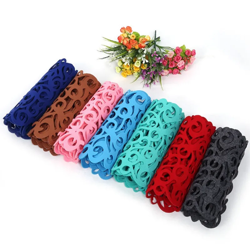 

29x102cm Felt Table Runner Hollow Out Table Linens For Wedding Event Party Banquet Christmas Wedding Table Decoration 7 Colors