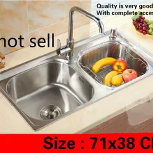 Бытовая кухонная мини-раковина двойной паз раковина сделать блюда еда grade304 нержавеющая сталь Горячая 71x38 см