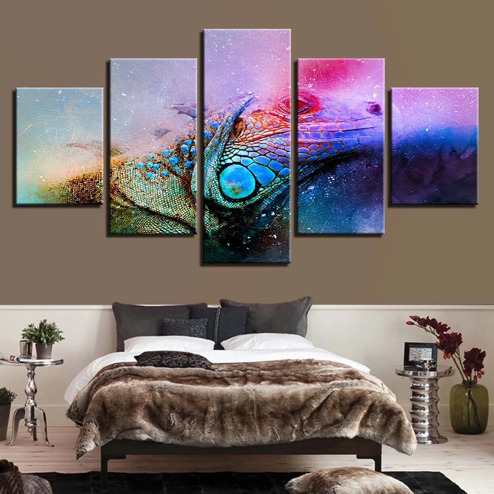 

Modular Canvas Painting HD Prints Home Decoration 5 Pieces Chameleon Wall Art For Living Room Pictures Artwork Creative Poster
