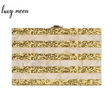 Акриловый клатч золотистого цвета с блестками, женская сумка на плечо, рисунок в полоску, роскошные дизайнерские модные вечерние женские сумочки ZD1287