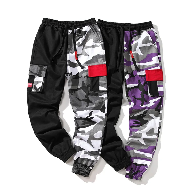 

2019 Men Cargo Pants Male Casual Trousers Fashion Slim Fit Patchwork Camouflage Pants Sweatpants Loose Plus Size