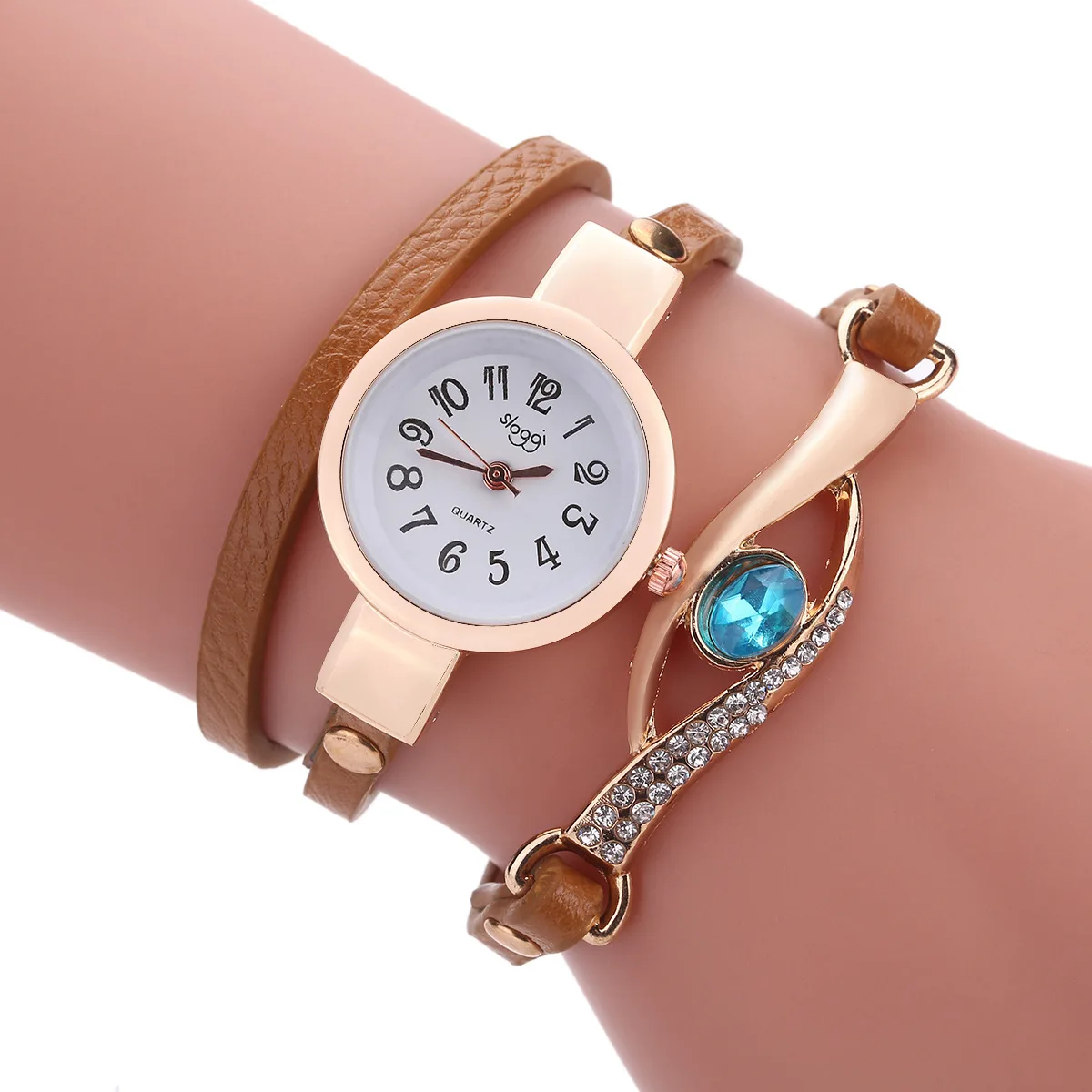 

Fashion Brand Watch Women Dress Watches Women Gold Eye Gemstone Bracelet Watch Female Leather Quartz Wristwatches montre femme