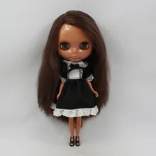 Темно-коричневые длинные волосы Обнаженная кукла Блит черная кожа фабрика кукла подходит для DIY Изменить игрушка BJD для девочек