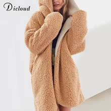 Dicloud искусственный мех длинное пальто женщины зимой плюшевый мишка с капюшоном теплая куртка с длинным рукавом с капюшоном повседневная верхняя одежда женский плюс размер
