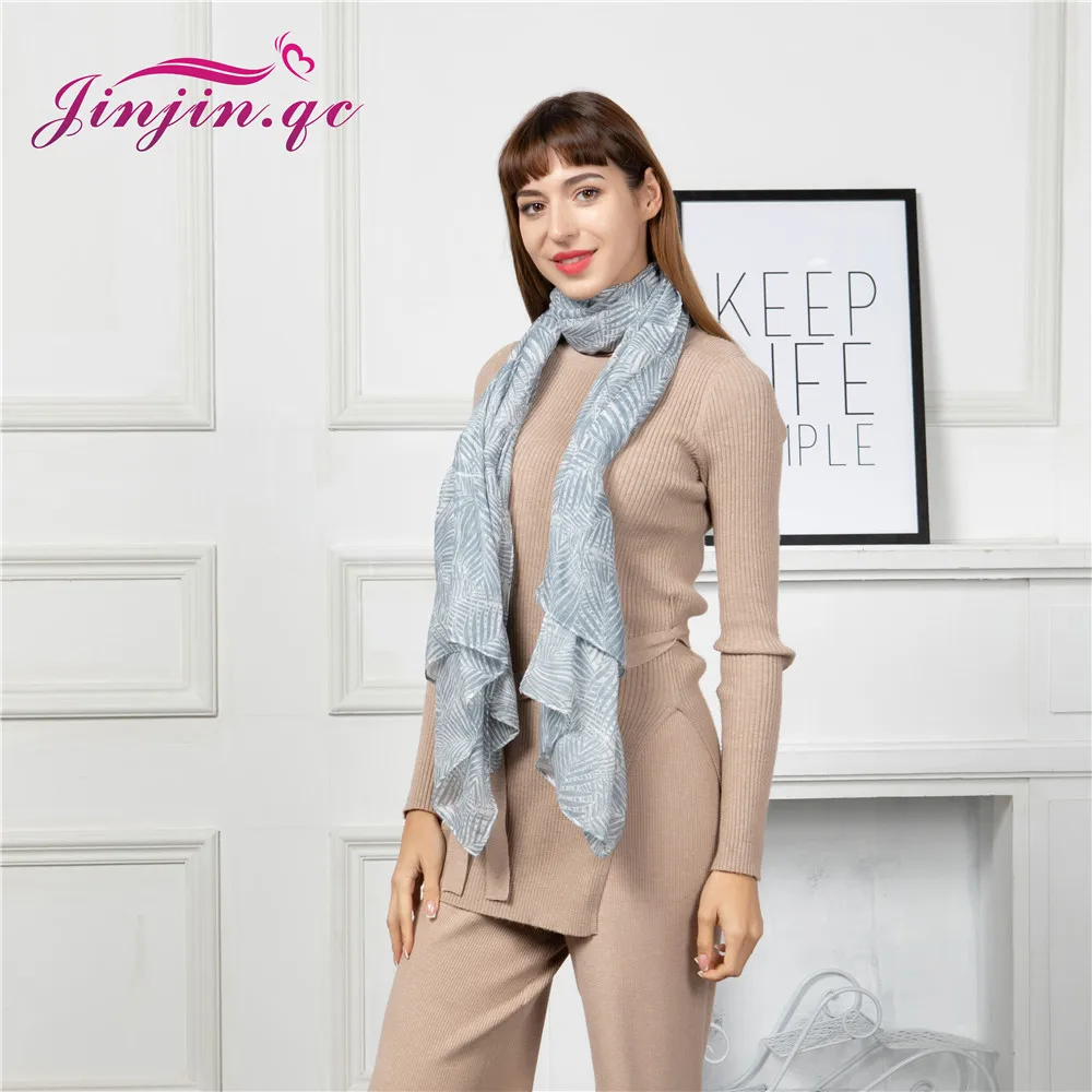 

Jinjin.QC 2019 new autumn Female viscose scarf shawls and wraps scarves for women leafs printed long soft wrap fow ladies