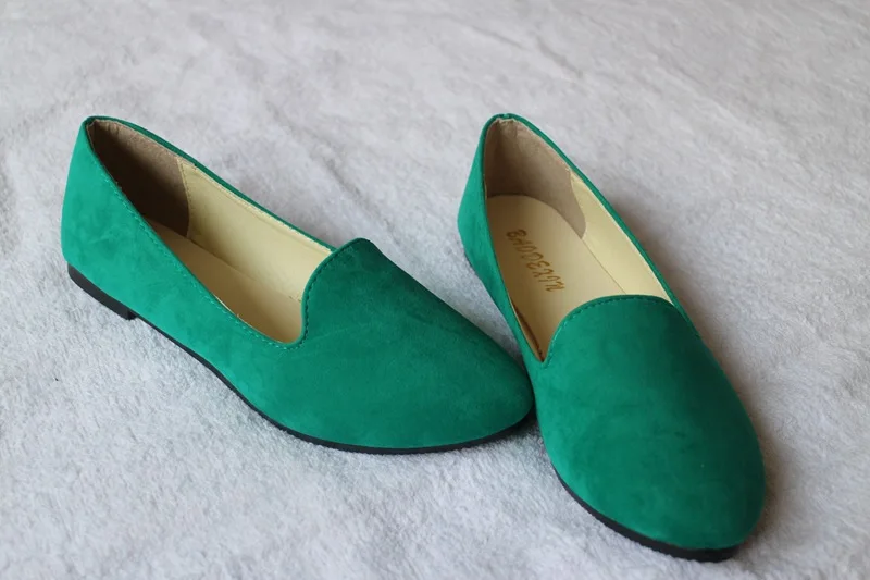 Милая классическая женская обувь ярких цветов; Новинка; сезон весна-лето; модная повседневная замшевая обувь с тканевым верхом; милые офисные туфли-лодочки на плоской подошве для девочек - Цвет: Grass green