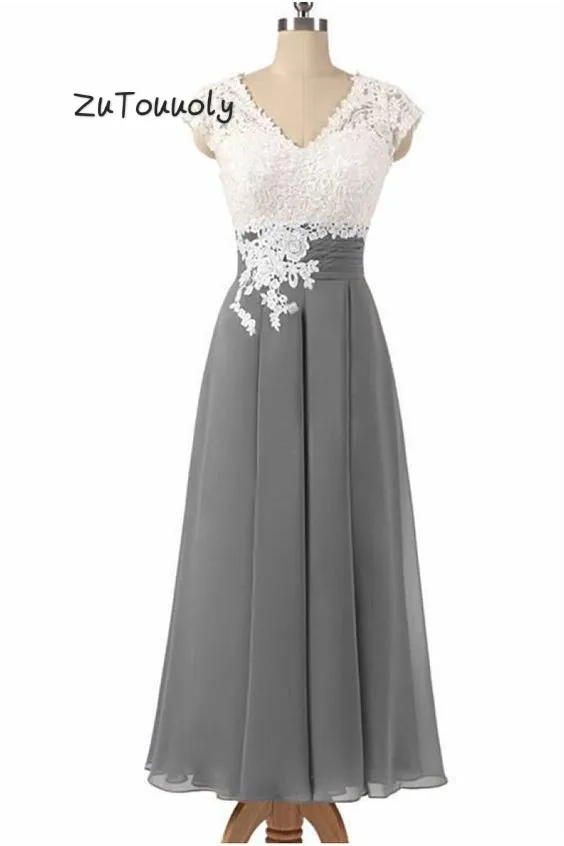 Chiffon Mother of the Bride Dress Gown Outfit Beaded Lace Wedding Mum Tea Length