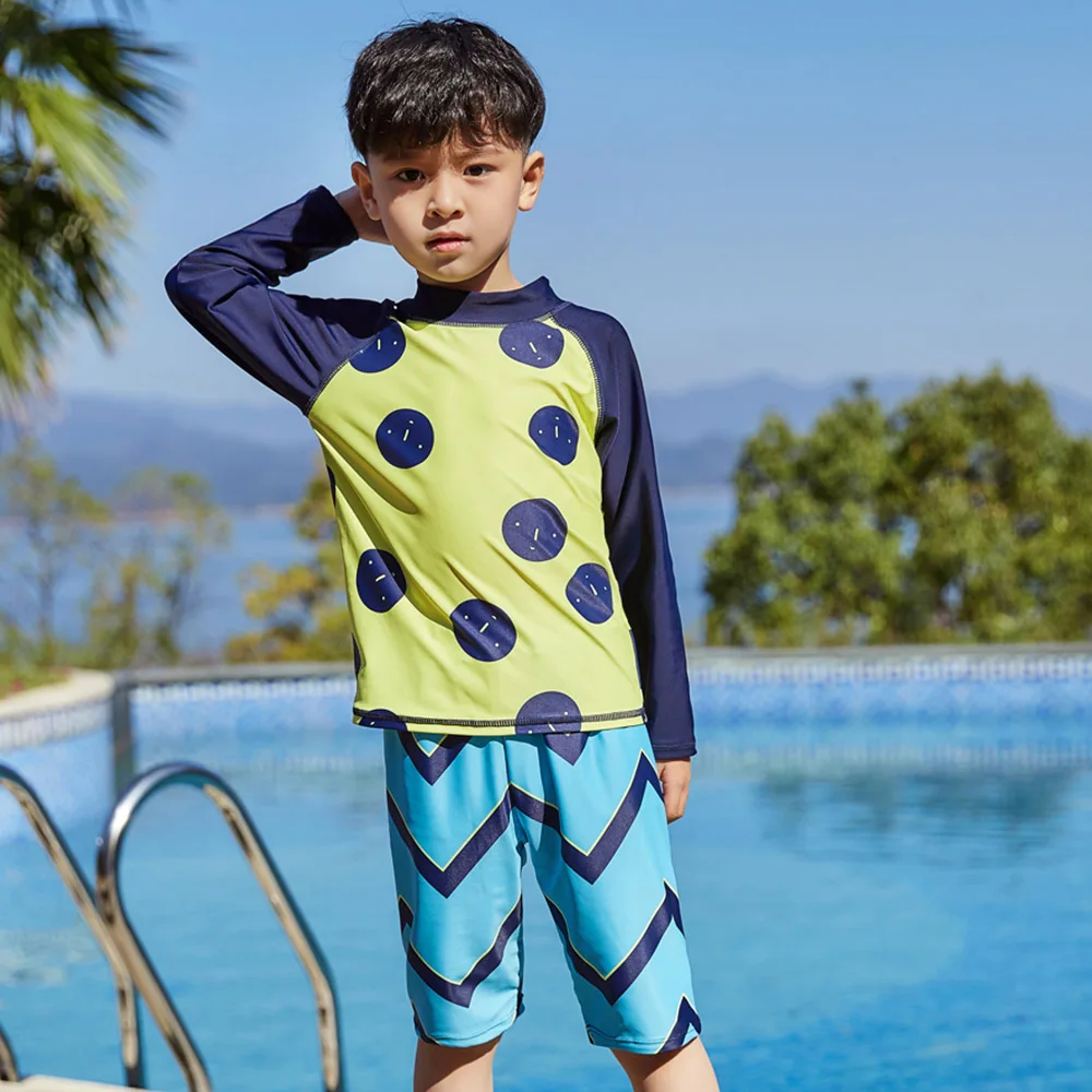 Детский купальник бикини, купальный костюм для мальчиков с длинным рукавом для плавания, детский купальный костюм длиной до колена Детский комплект из двух предметов - Цвет: ANH1033