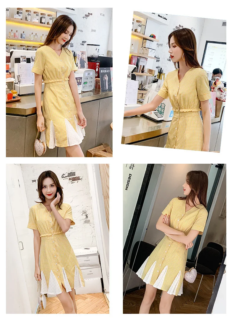 New Summer Women Plaid High Waist Dress