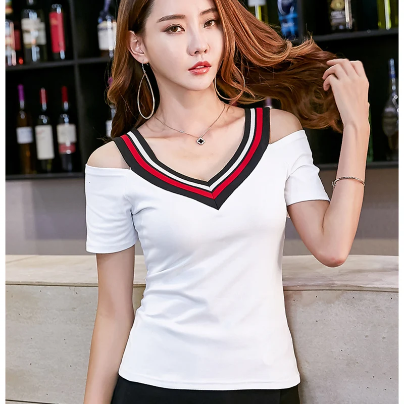 Sexy V Neck T Shirt Women 2019 Summer Korean Fashion T Shirt Female