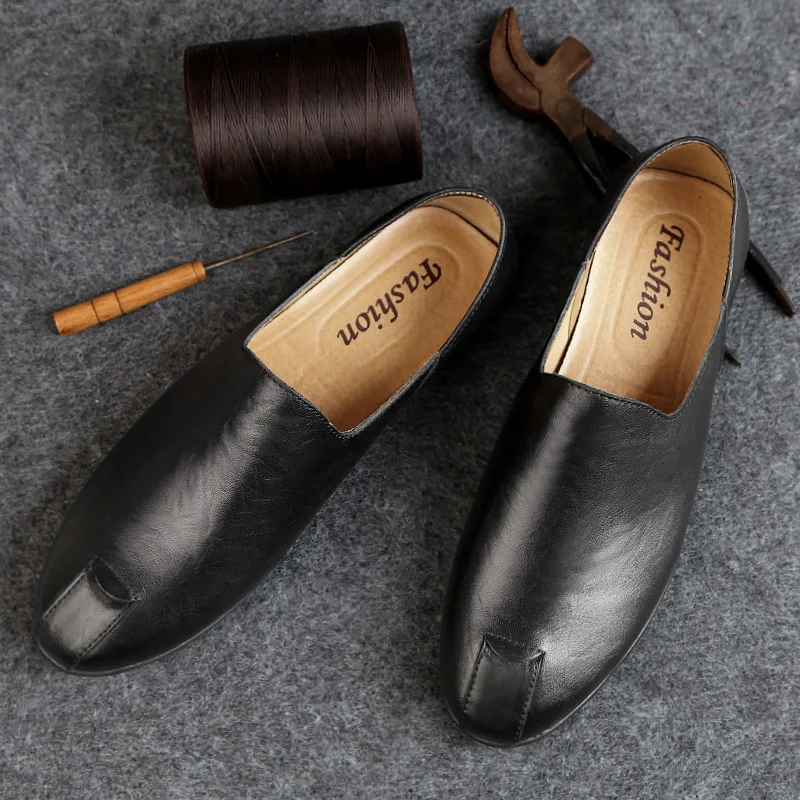 New Men Leather Shoes Casual Breathable Slip on Mens Loafers Black Business Shoes Soft Driving Shoes