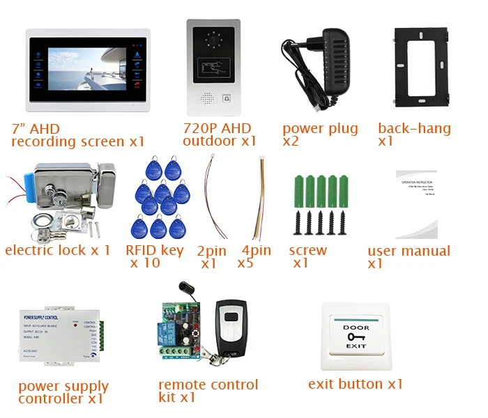 Бесплатная доставка 1.0mp 720 P AHD 7 "Сенсорный экран телефон видео домофон запись Мониторы комплект RFID разблокировать Дверные звонки Камера