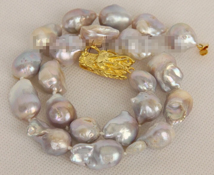 

Free shipping >>>>>>natural 18" 24mm purple gray Reborn keshi pearls necklace dragon clasp j9802