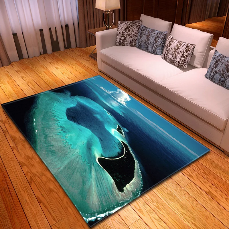 

Home Decor 3D Carpet Blue Beach Printed Rugs Soft Flannel Kids Room Anti-slip Mat Doormat Hallway Carpets for Living Room tapete