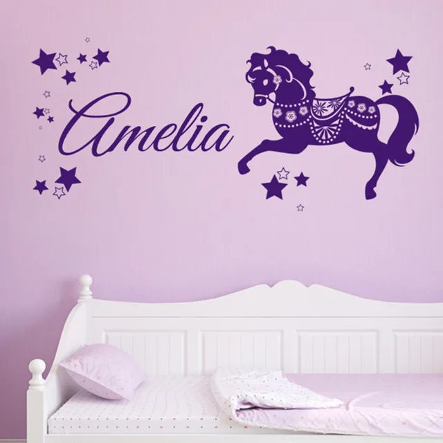 Purple Color Beautiful Star Decor With Horse Running Wallpaper Baby Purple Color Beautiful Star Decor With Horse Running Wallpaper Baby Room Wall Paper Personalised Children S