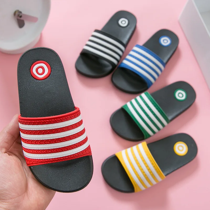 Children's Slippers for Boys Girls Fashion Striped Home Slippers Bathroom Indoor Flip-flops Cool Baby Boys Girls PVC Size 23-34